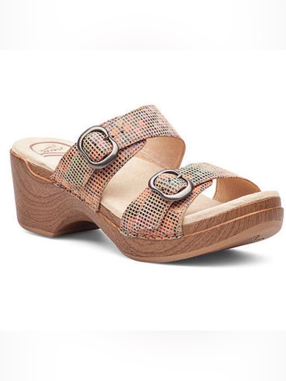 Dansko Sandals Sophie Stained Glass Tan Strappy Slides Women 40 US 9.5-10 Multi